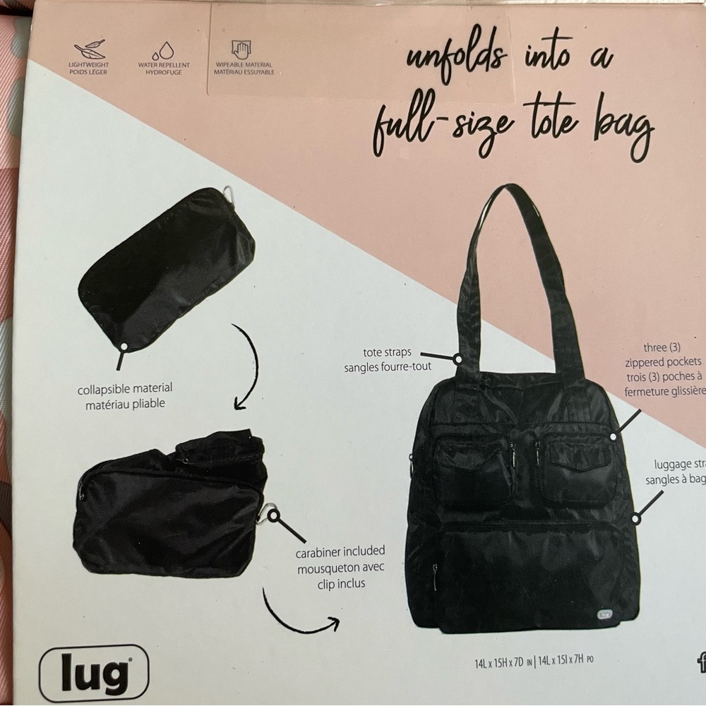 NWT Lug Puddle Jumper Packable Tote Bag in Heather Grey. - Picture 3 of 6